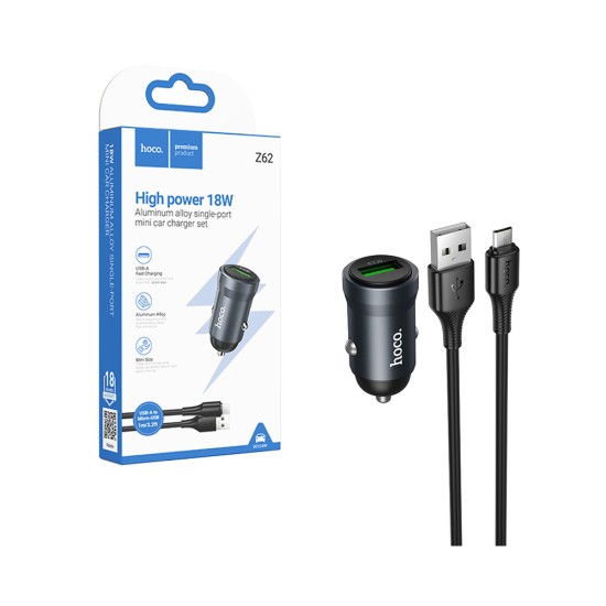 Carregador De Carro Hoco Z62 Energy Micro Cabo 1m 18W Cinza Metálico